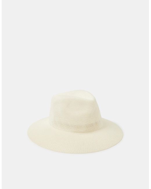 Accessorize White Woven Packable Fedora Hat