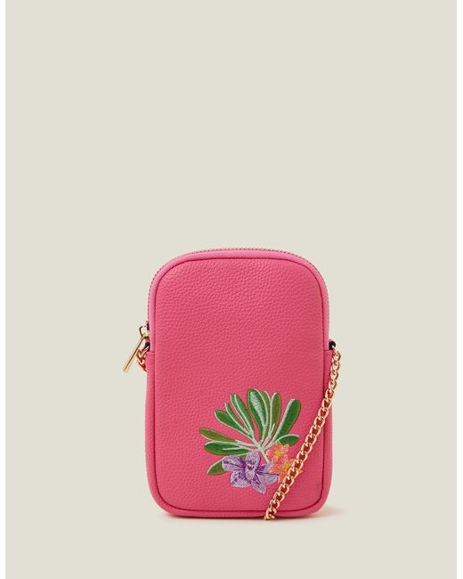 Accessorize Pink Red Embroidered Phone Bag