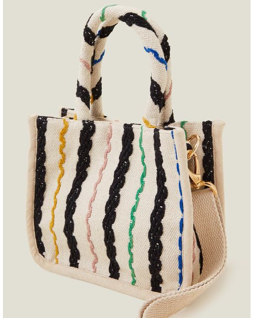 Accessorize Natural Women's Pink And Black Cotton Stripe Cross-body Bag