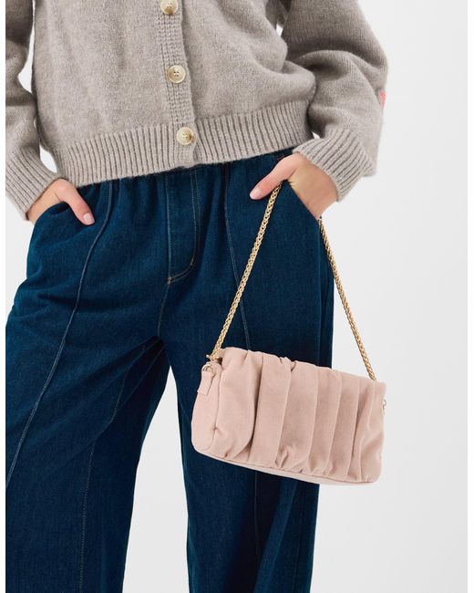 Accessorize Blue Ruched Faux Suede Clutch Bag