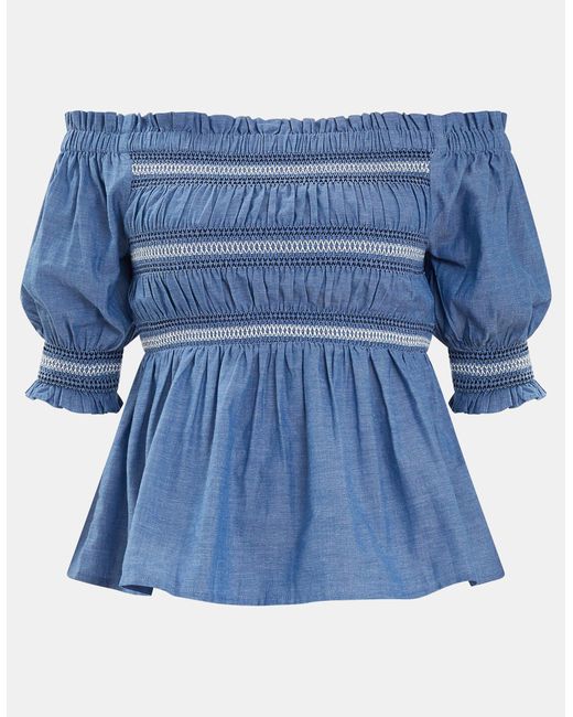 Accessorize Blue Off-The-Shoulder Smocked Top