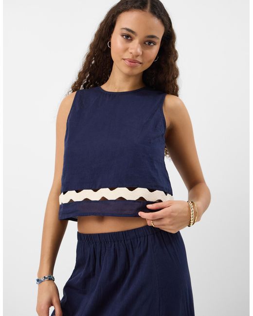 Accessorize Blue Cotton Ric Rac Sleeveless Top, & Cream