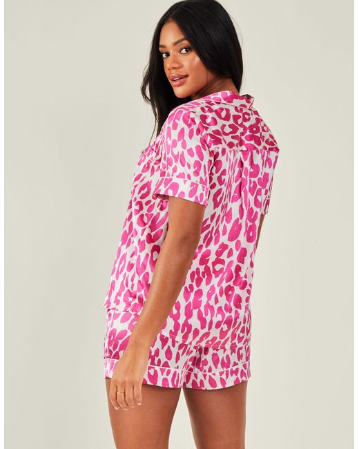 Accessorize Women's Leopard Print Satin Pyjama Set Pink