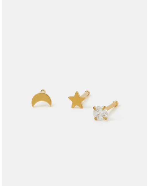 Accessorize Metallic 3-Pack 14Ct-Plated Surgical Steel Celestial Nose Studs