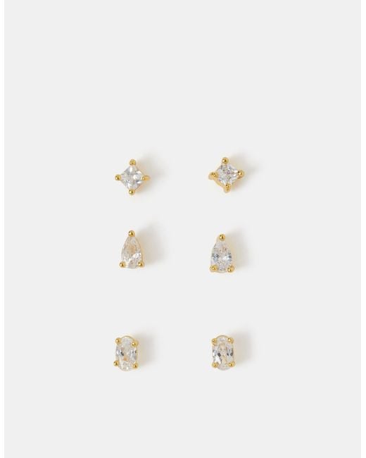 Accessorize White 3-Pack 14Ct-Plated Stone Stud Earrings