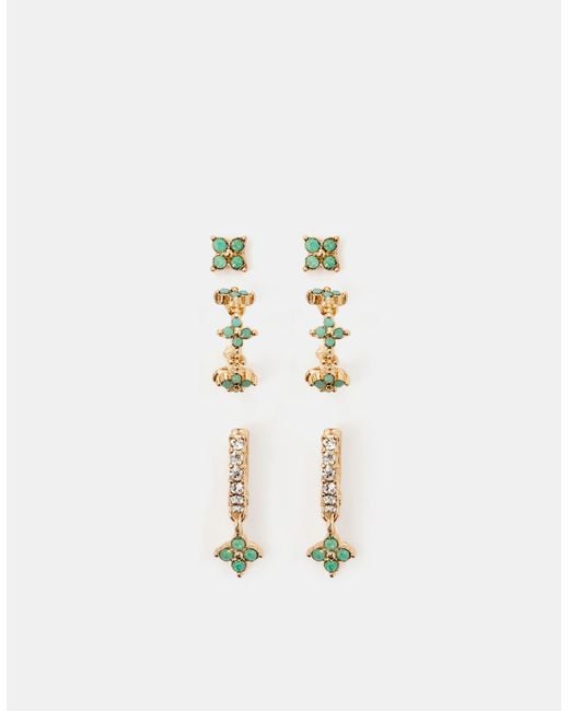 Accessorize Brown 3-Pack Flower Stud & Hoop Earrings