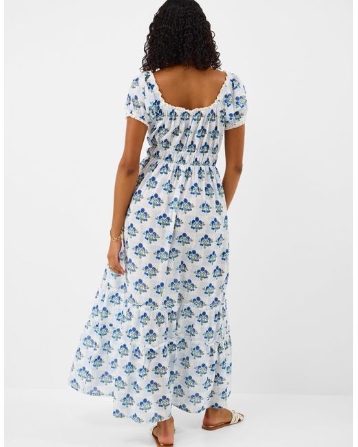 Accessorize Blue Floral Print Puff Sleeve Midi Dress
