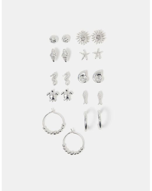 Accessorize White 10-Pack Sun Shell Stud & Hoop Earrings