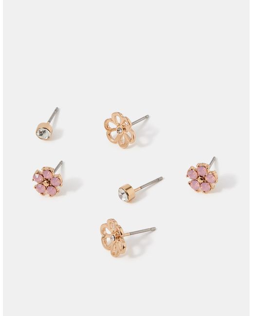 Accessorize Brown 3-Pack Flower Stud Earrings
