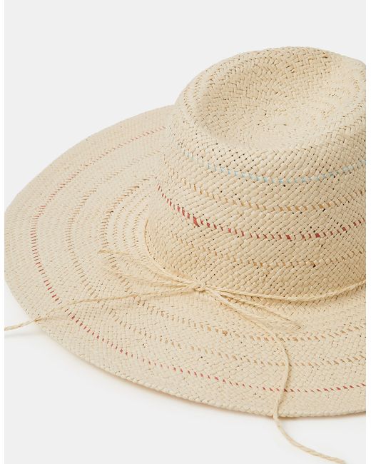 Accessorize White Striped Stripe Straw Fedora Hat