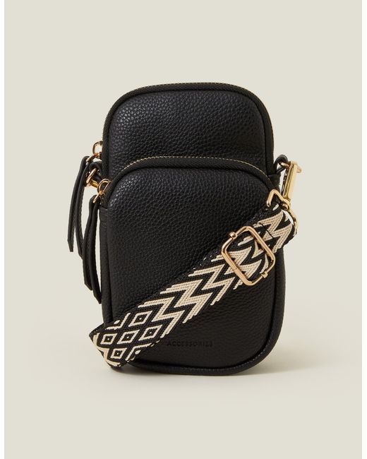 Accessorize Green Webbing Strap Phone Bag Leather