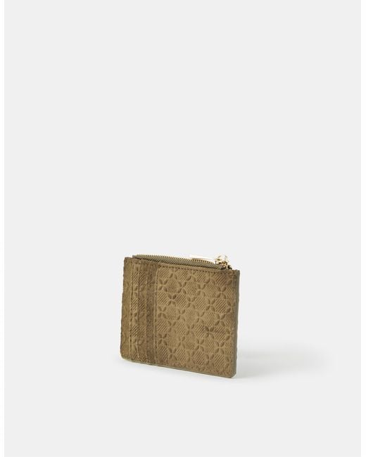 Accessorize Natural Embossed Faux Suede Card Holder