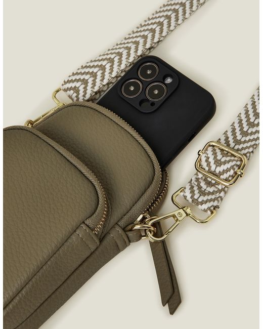 Accessorize Natural Webbing Strap Phone Bag Leather