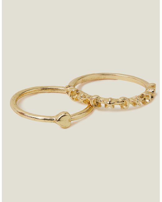 Accessorize Natural Women's Gold 2 Pack Of Star And Moon Rings