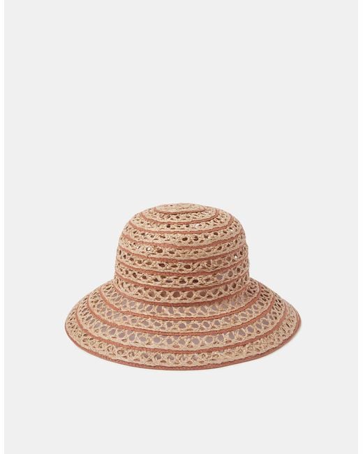 Accessorize Natural Woven Stripe Straw Bucket Hat