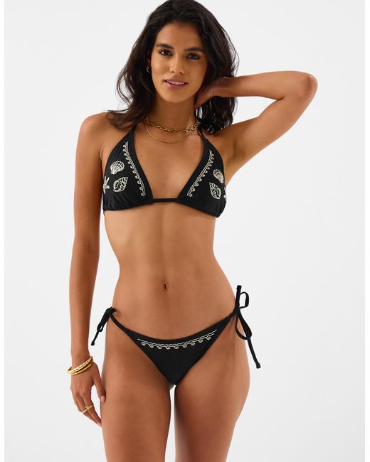 Accessorize Brown Shell Embroidered Tie Side Bikini Bottoms