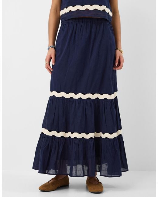 Accessorize Blue Maxi Cotton Ric Rac Tiered Skirt