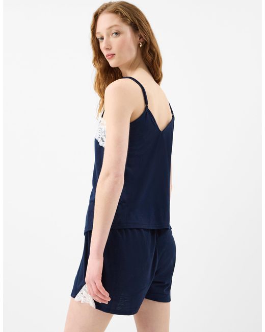 Accessorize Blue Sleeveless V-Neck Lace Trim Short Pyjamas Set