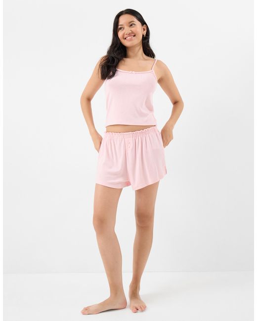 Accessorize Pink Sleeveless Square Neck Pointelle Vest Short Pyjamas Set