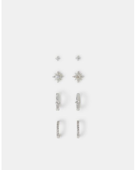 Accessorize White 4-Pack Sterling-Plated Celestial Stud & Hoop Earrings