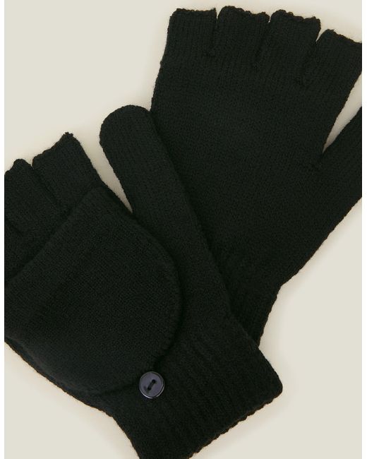 Accessorize Black Acrylic Plain Capped Gloves