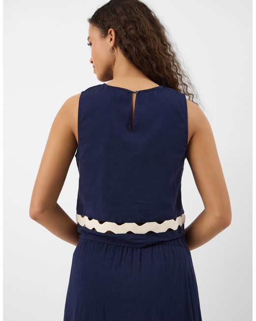Accessorize Blue Cotton Ric Rac Sleeveless Top, & Cream