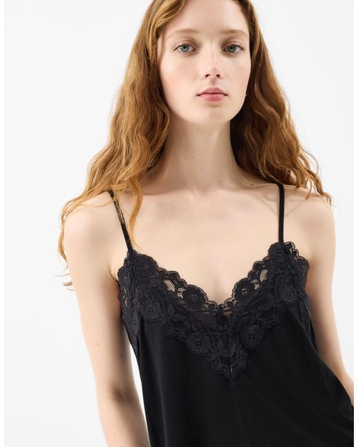 Accessorize Black Sleeveless Regular Lace Trim Super-Soft Pyjama Set