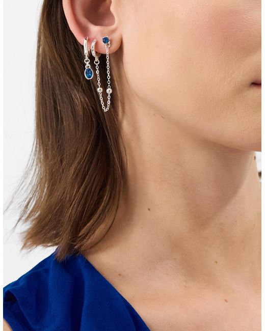 Accessorize White 4-Pack Stone Stud & Chain Hoop Earrings