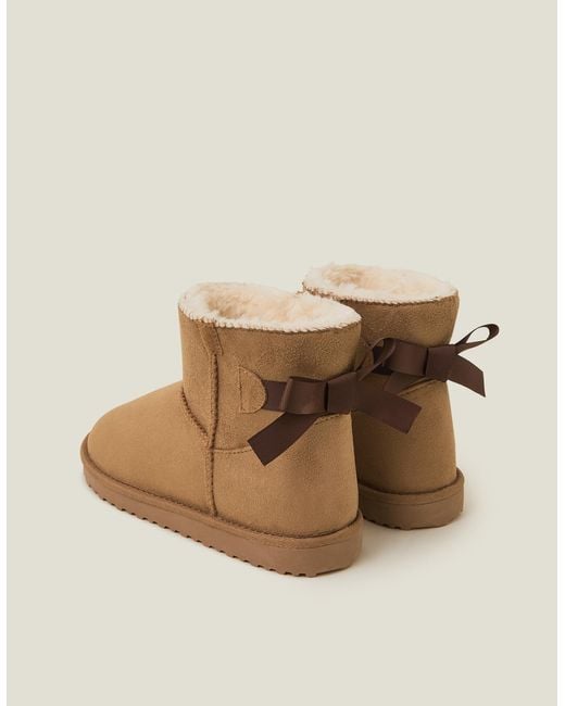 Accessorize Natural Bow Faux Fur-Lined Suedette Boots