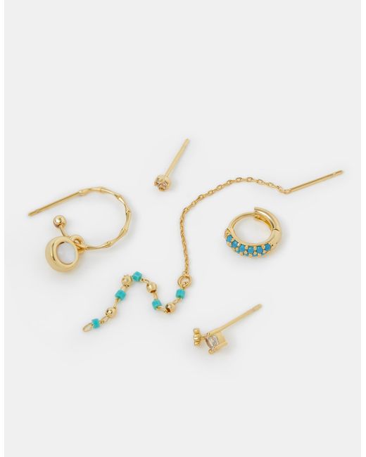 Accessorize Natural 5-Pack 14Ct-Plated Stone Stud & Hoop Earrings