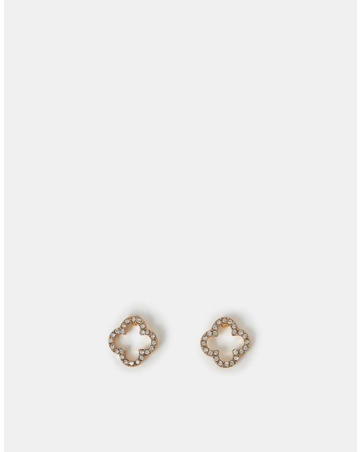Accessorize Metallic Cut Out Flora Pavé Stud Earrings