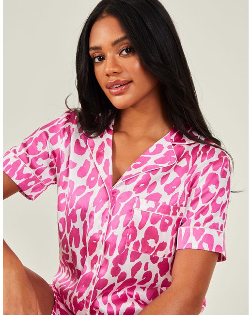 Accessorize Women's Leopard Print Satin Pyjama Set Pink