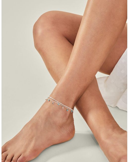 Accessorize Natural Women's Silver 2-pack Star Beaded Anklets