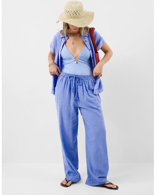 Accessorize Blue Lace Trim Wide Leg Beach Trousers