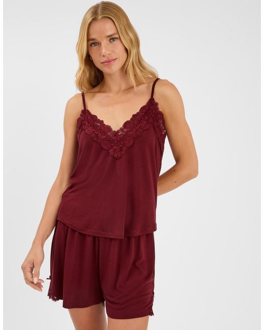 Accessorize Red Lace Trim Short Pyjamas Set
