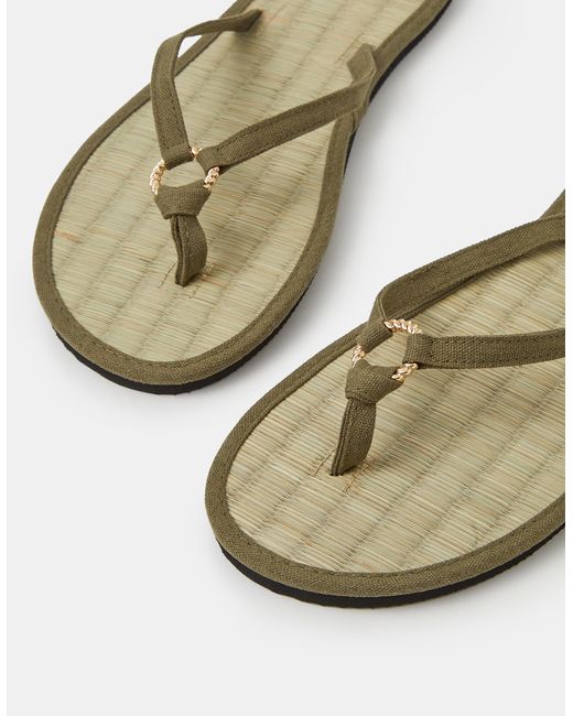 Accessorize Green Ring Detail Seagrass Flip Flops