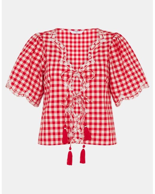 Accessorize Red Cutwork Gingham Top