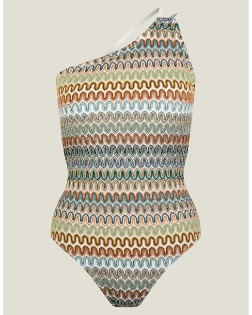 Accessorize Multicolor One-shoulder Crochet Swimsuit Natural