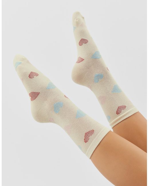 Accessorize White Heart Print Ankle Socks