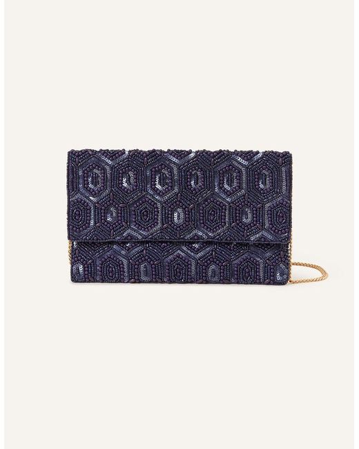 Accessorize Women's Navy Blue Beaded Classic Hand Embellished Clutch