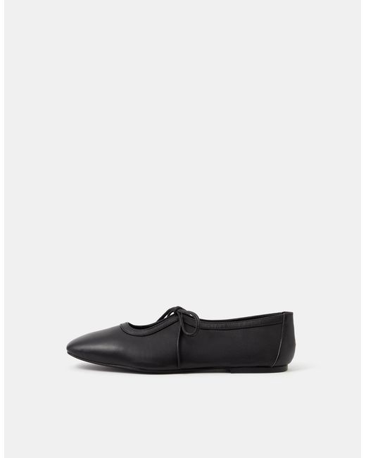 Accessorize Black Tie Leather Ballet Flats