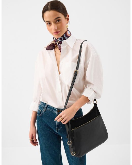 Accessorize Black Leather Messenger Crossbody Bag