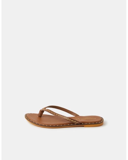 Accessorize Brown Stud Leather Flip Flops