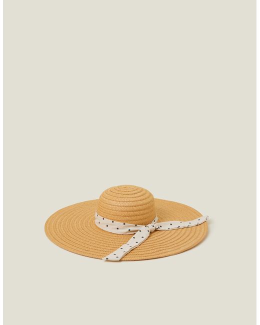 Accessorize Natural Polka Dot Bow Floppy Straw Hat