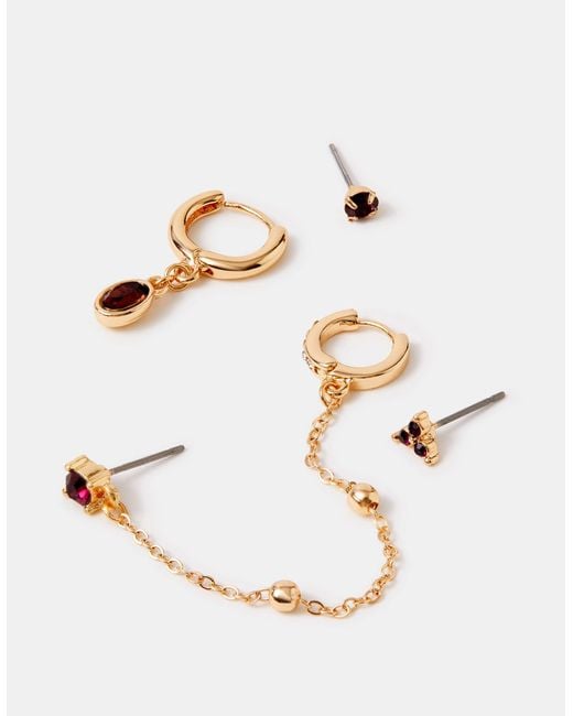 Accessorize White 5-Pack Gem Stud & Chain Hoop Earrings