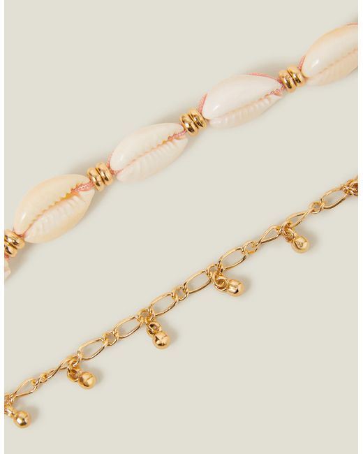 Accessorize Natural 2-Pack Shell Charm Anklets
