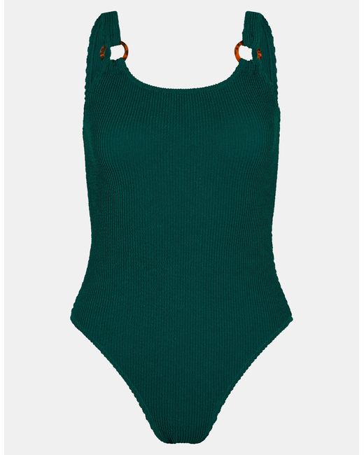 Accessorize Green Strap Detail Crinkle Textured Swimsuit