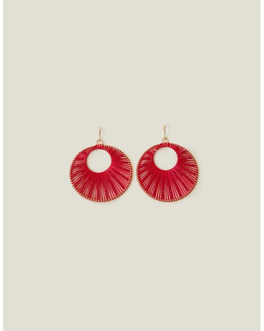 Accessorize Red Women's Gold Bead And Thread Hoop Earrings