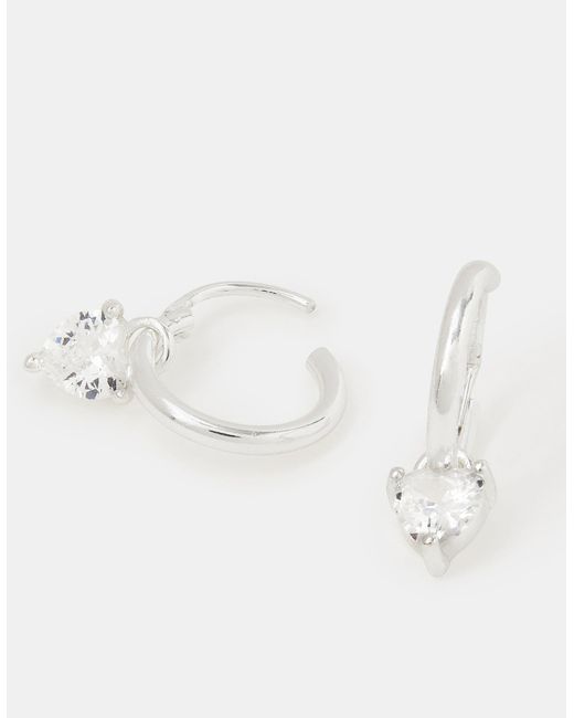 Accessorize Natural Sterling Diamanté Heart Drop Hoop Earrings