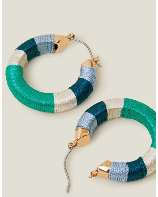 Accessorize Blue Gold Chunky Thread Hoop Earrings